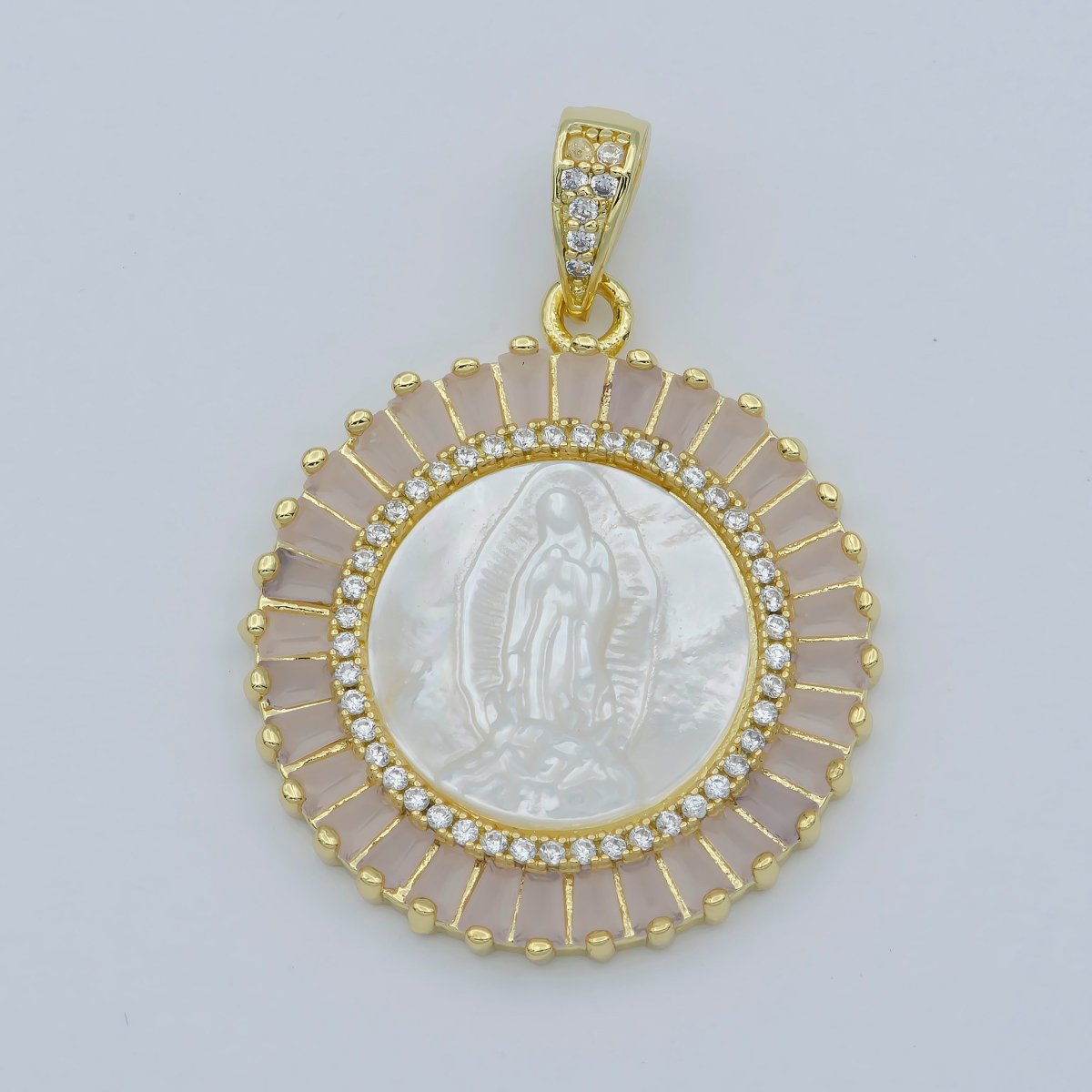 Gold Filled Virgin Mary Pendant Pearl Lady Guadalupe Medallion Charm Necklace Pink Cubic Micro Pave Cz for Religious jewelry making supply N-1407 I-109 - DLUXCA