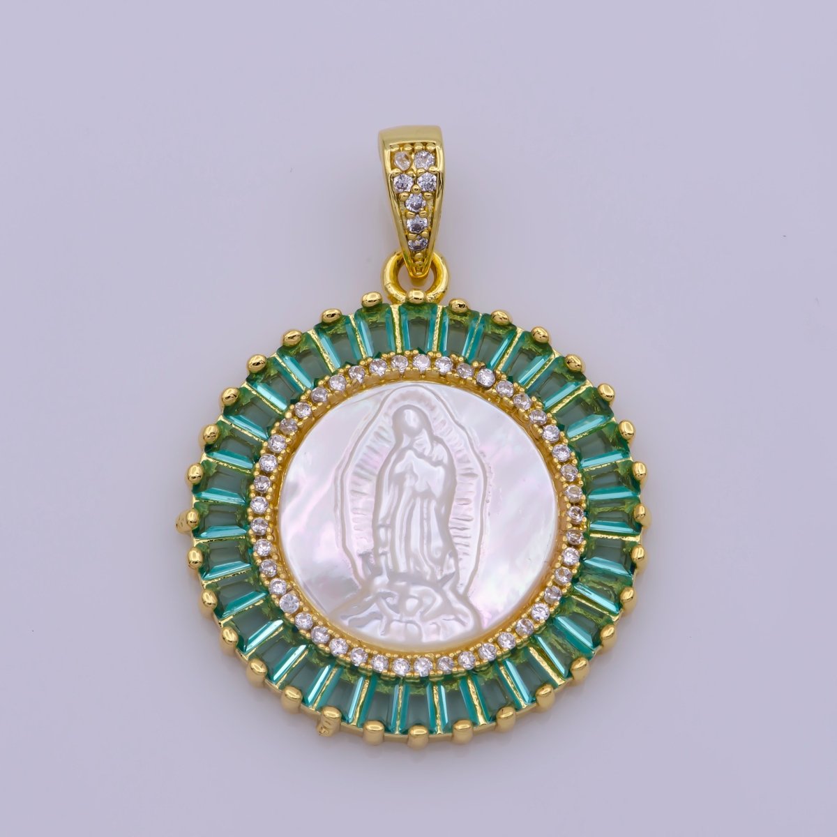 Gold Filled Virgin Mary Pendant Pearl Lady Guadalupe Medallion Charm Necklace Pink Cubic Micro Pave Cz for Religious jewelry making supply N-1407 I-109 - DLUXCA