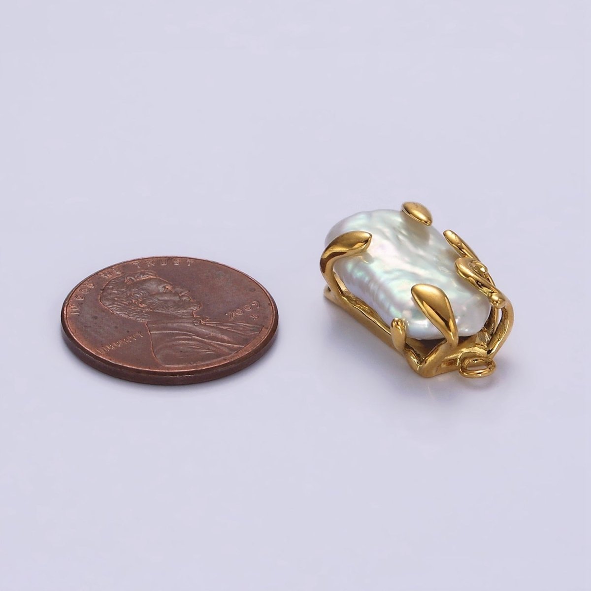 Gold Filled White Baroque Freshwater Pearl Molten Drip Connector in Gold & Silver G-726 G-784 - DLUXCA