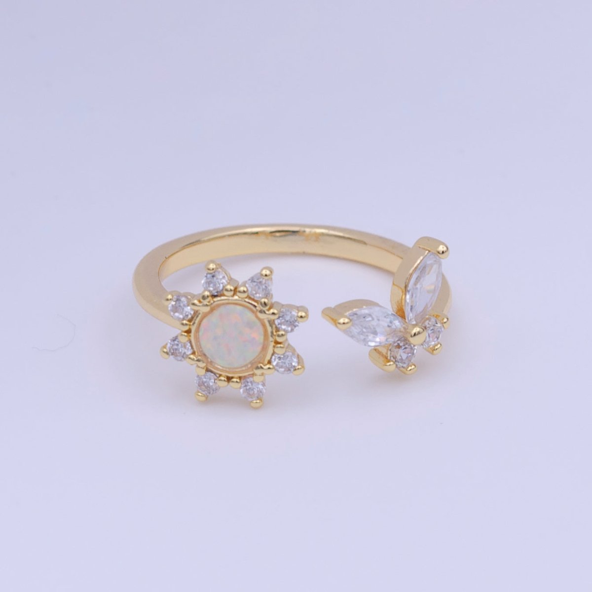 Gold Filled White Celestial Sun Clear CZ Butterfly Open Adjustable Ring | Y-419 - DLUXCA