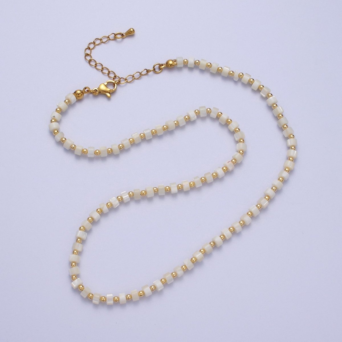 Gold Filled White Shell MOP Rondelle Heishi Gemstone Gold Spacer Beads 15.5 Inch Choker Necklace | WA-1434 Clearance Pricing - DLUXCA