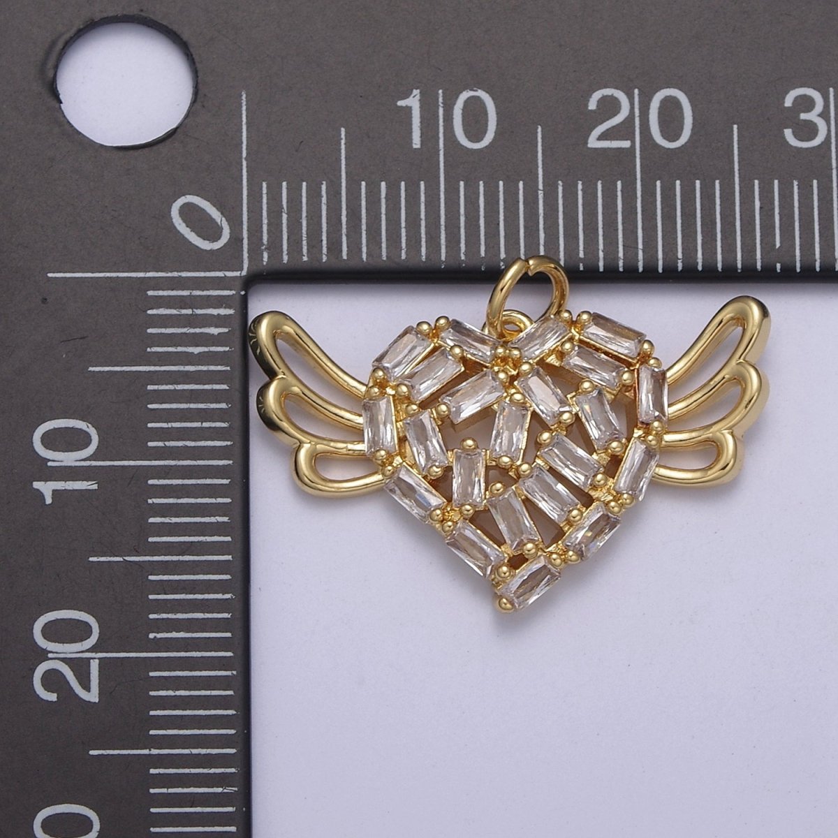 Gold Filled Winged Heart Charm. Angel Wings Heart Charm Cz Baguette Charm Flying Heart Charm C-307 - DLUXCA