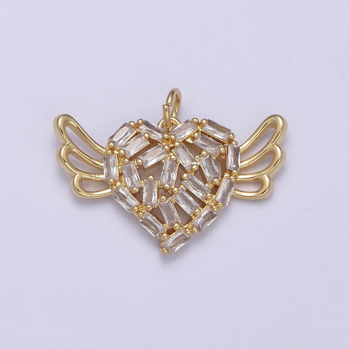 Gold Filled Winged Heart Charm. Angel Wings Heart Charm Cz Baguette Charm Flying Heart Charm C-307 - DLUXCA