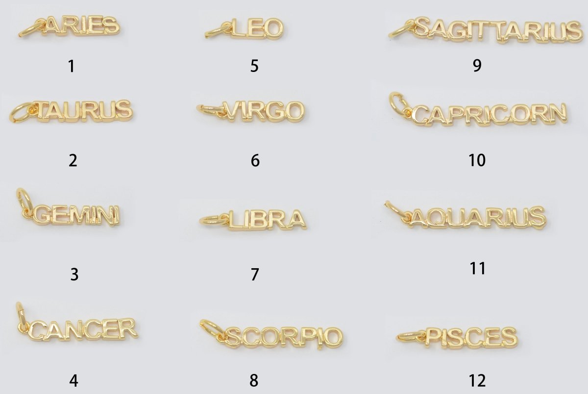 Gold Filled Zodiac Sign Script Words Mini Charm in Gold & Silver | A-651-A-662, A-703-A-714 - DLUXCA