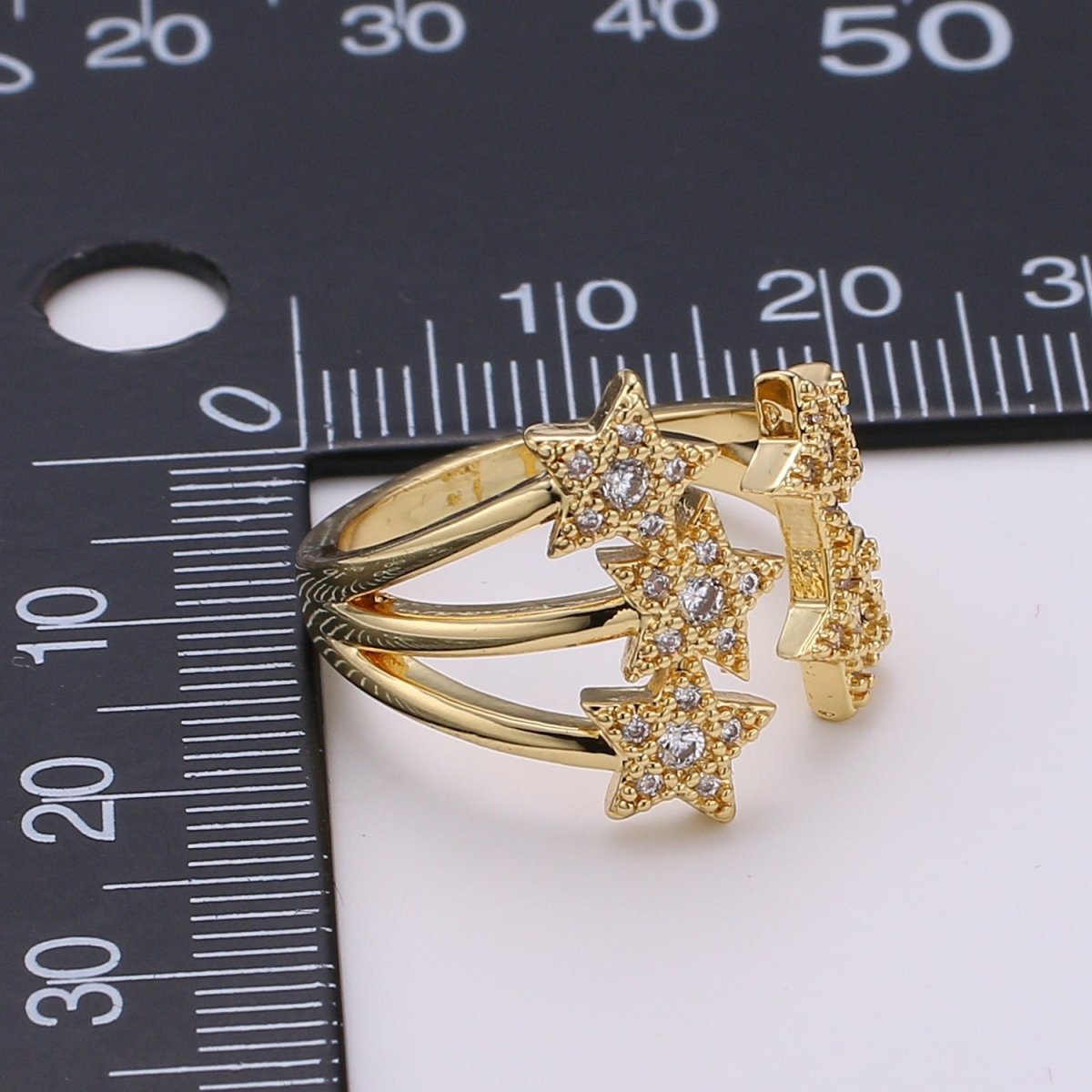Gold Fireworks Ring, Twinkle Little Star Ring Micro Pave Ring for Valentine Gift Stack Ring Open Ring R-243 - DLUXCA