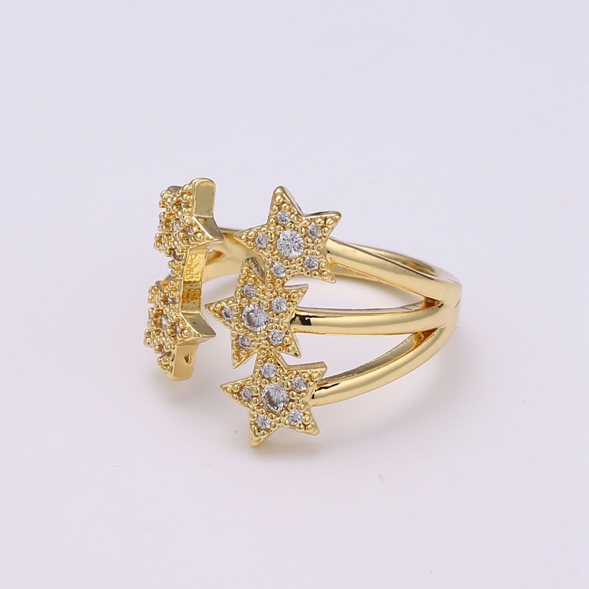 Gold Fireworks Ring, Twinkle Little Star Ring Micro Pave Ring for Valentine Gift Stack Ring Open Ring R-243 - DLUXCA