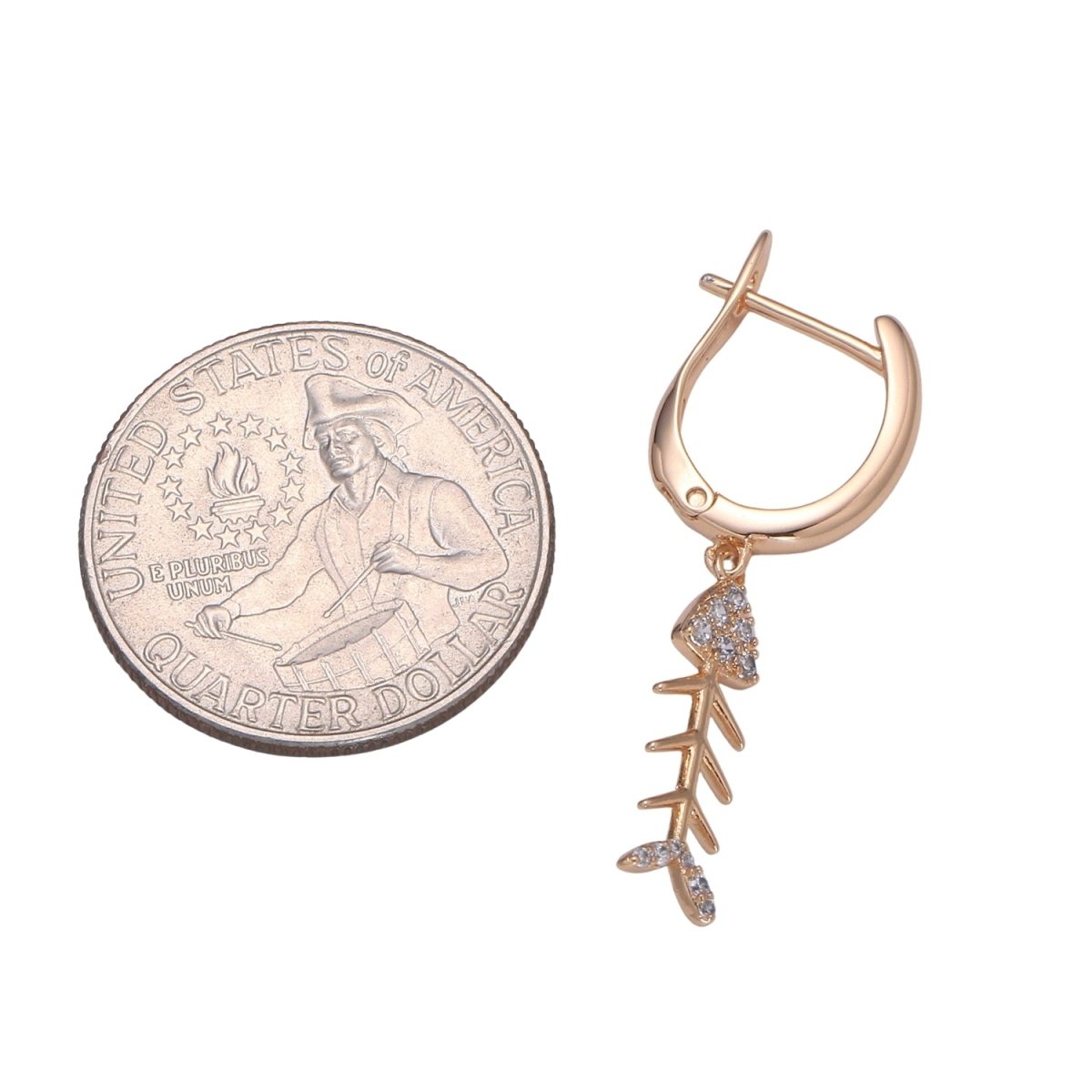 Gold fish bone hoop earring endless hoops huggies dangle earring simple earrings everyday gift for her P-205 - DLUXCA
