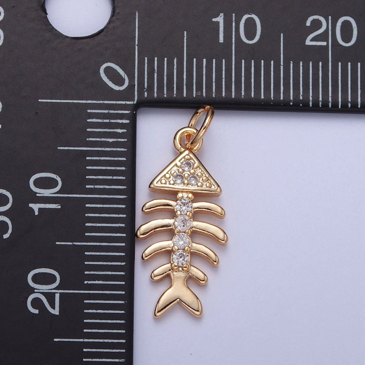 Gold Fish Bone Micro Paved Cubic Zirconia Charm For Jewelry Making | X-250 - DLUXCA