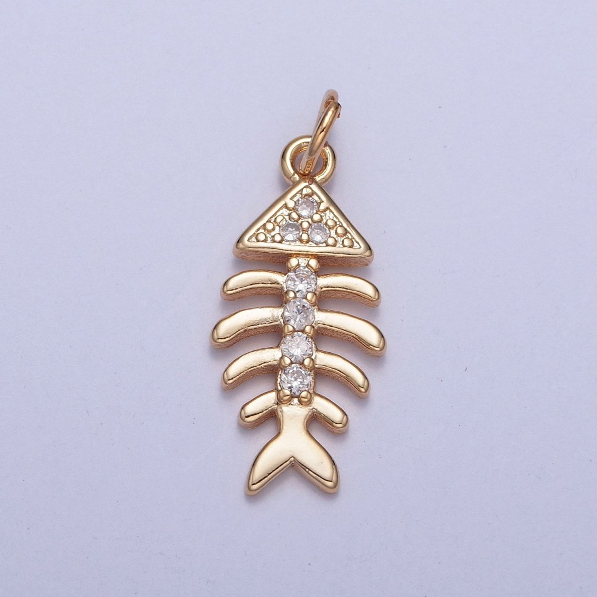 Gold Fish Bone Micro Paved Cubic Zirconia Charm For Jewelry Making | X-250 - DLUXCA