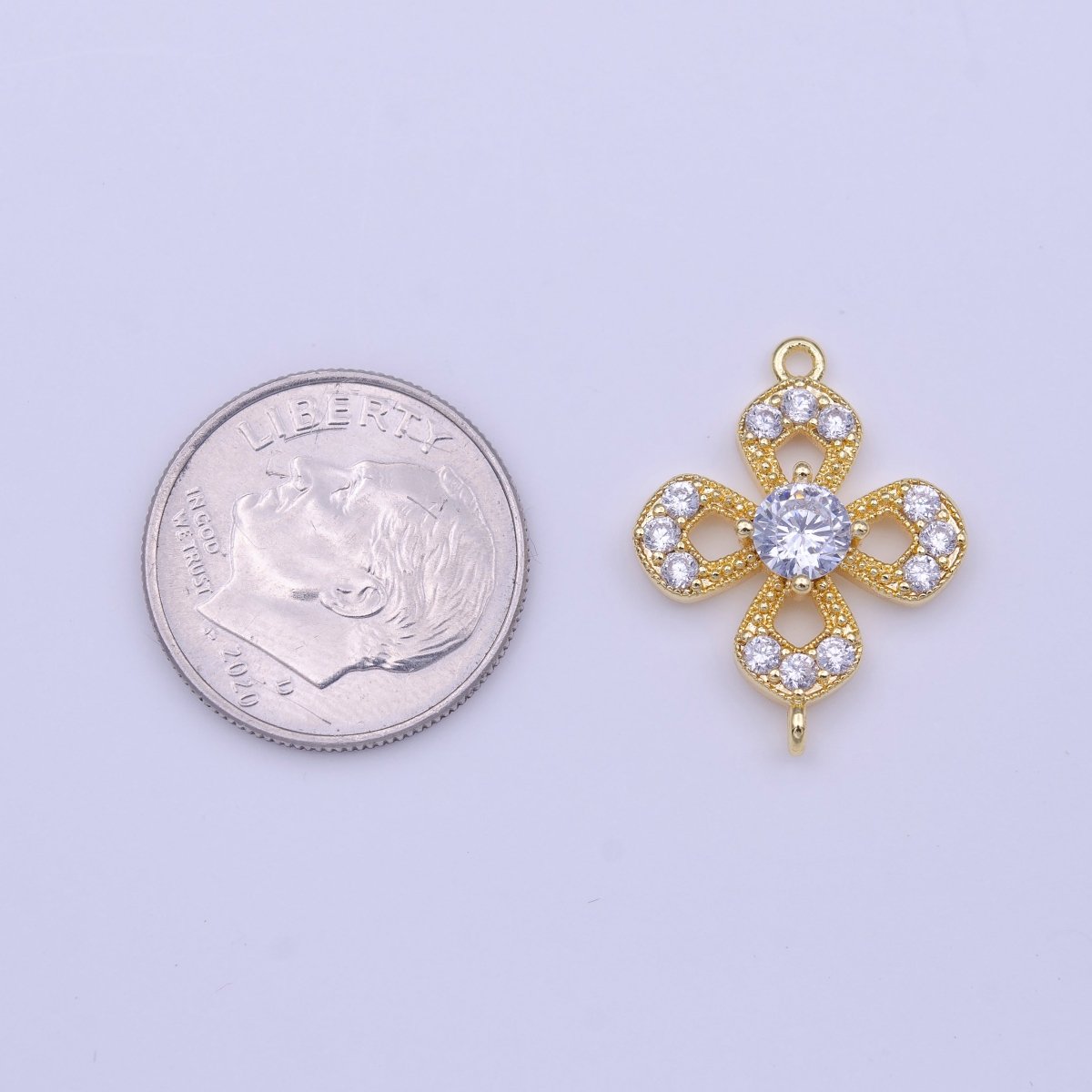 Gold Flower Nature Micro Paved Round Clear CZ Link Connector | Y-653 - DLUXCA