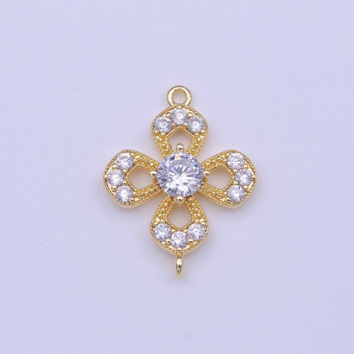 Gold Flower Nature Micro Paved Round Clear CZ Link Connector | Y-653 - DLUXCA
