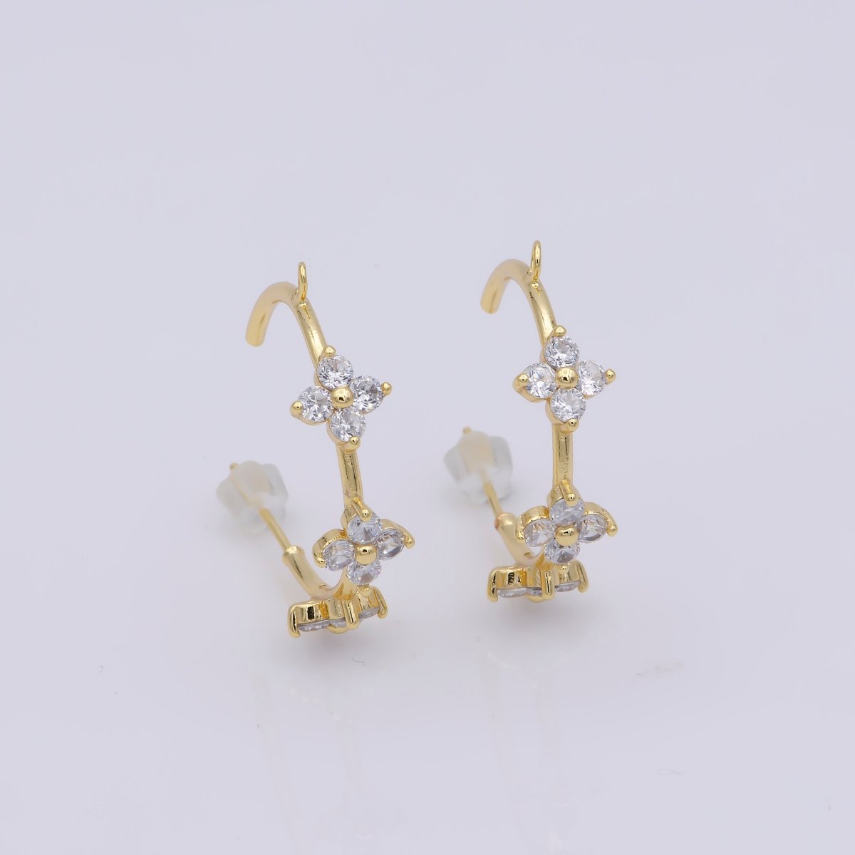 Gold Flower Patch Hoop Earring Open Link Earring for charm for Earring Making Supply Component - DLUXCA