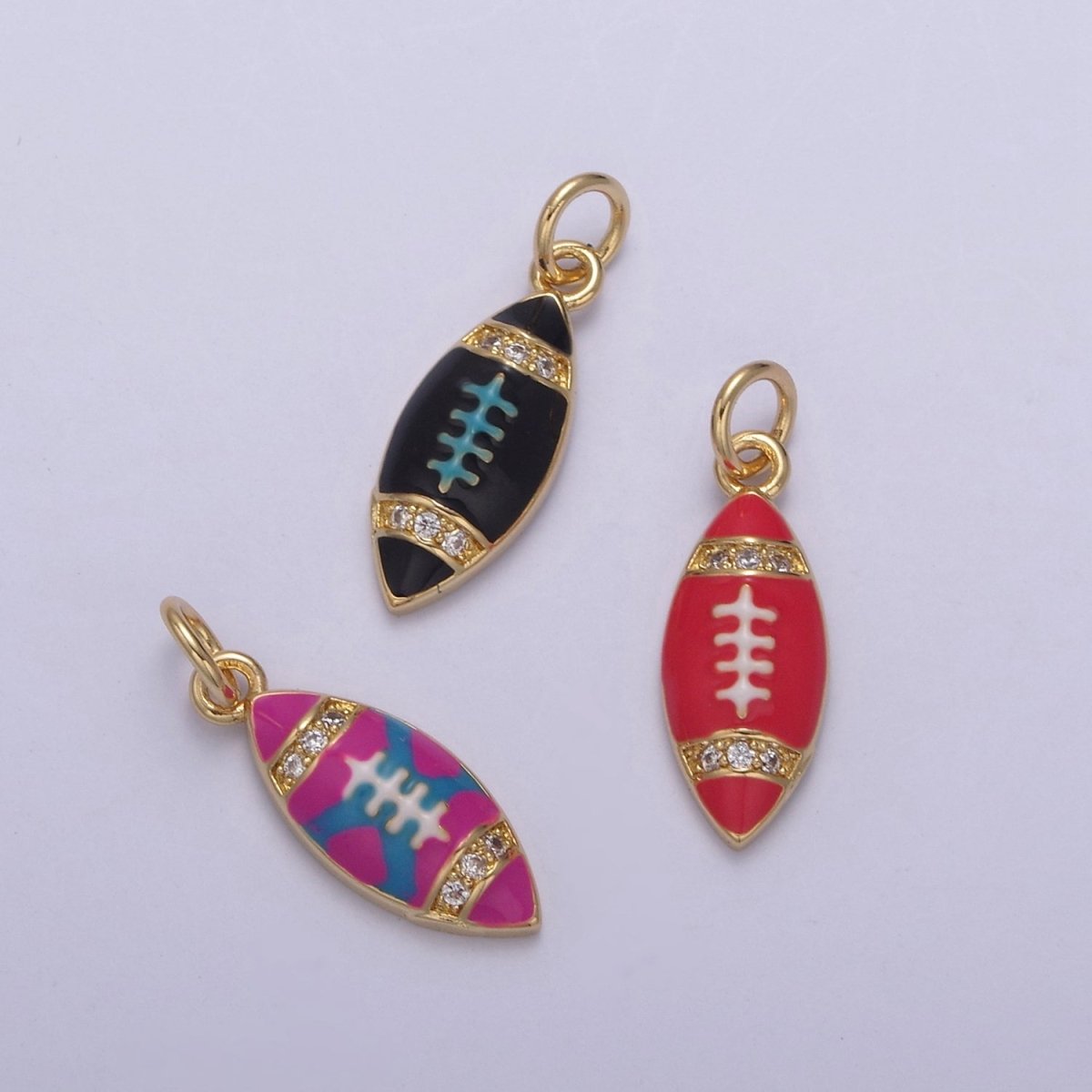 Gold Football Charm Ball Pendant Black Red Pink enamel, sports, ball, player, team, gifts, mom, cheerleaders Gift Jewelry Making Supply N-873 N-874 - DLUXCA