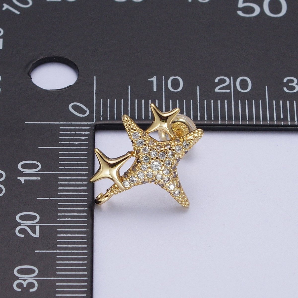 Gold Four Pointed North Star, Micro Pave Cubic Zirconia Celestial Star Stud Earrings AE-1019 - DLUXCA