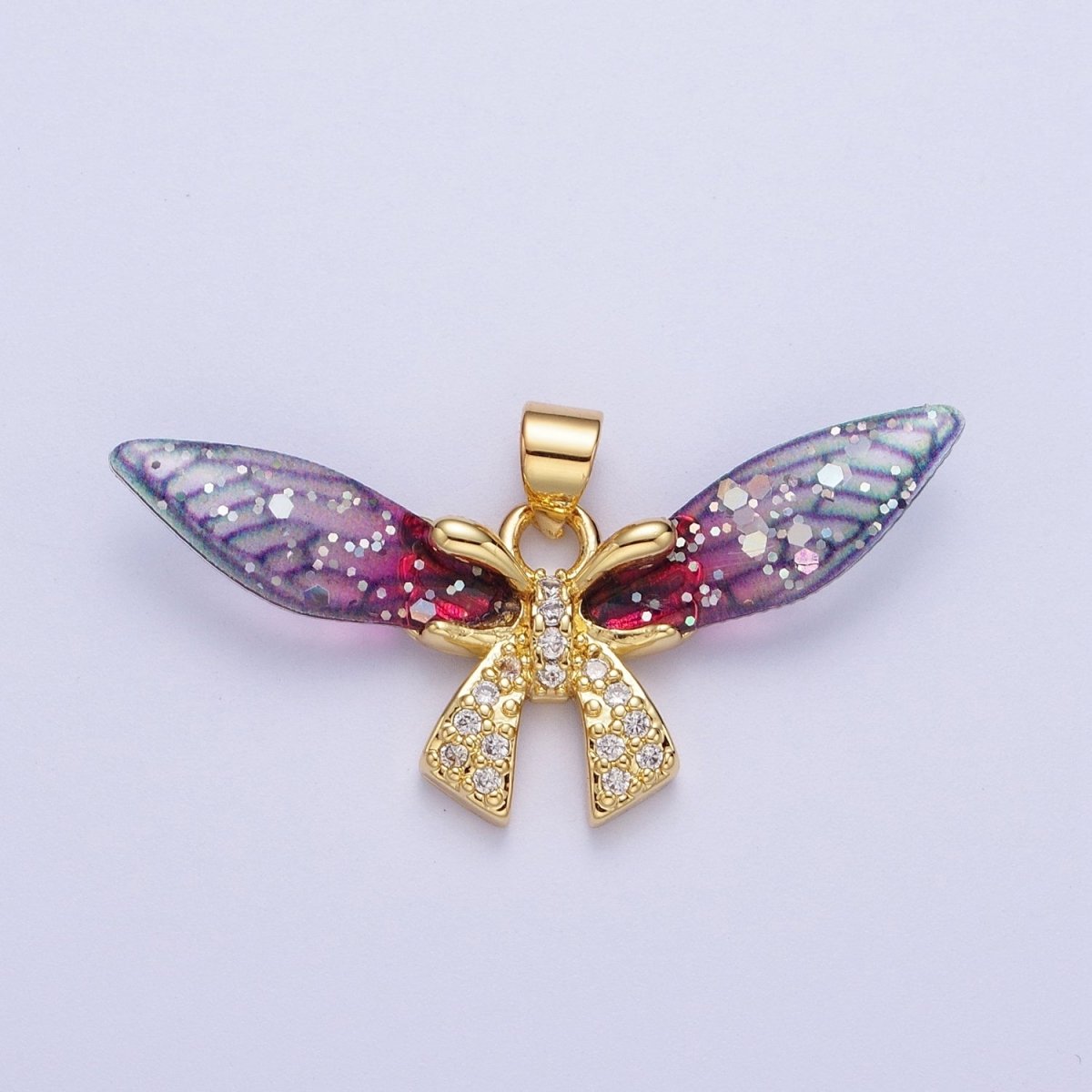 Gold Fuchsia / Blue Micro Paved CZ Fairy Butterfly Pendant For Jewelry Making H-925 H-928 - DLUXCA