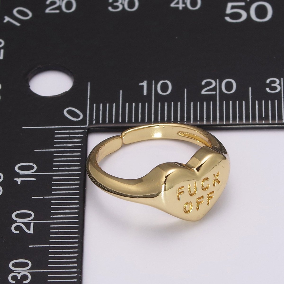 Gold Fuck Off Ring, Heart Shaped Signet, Fuckoff rings oval signet ring gold rings for women U-132 - DLUXCA