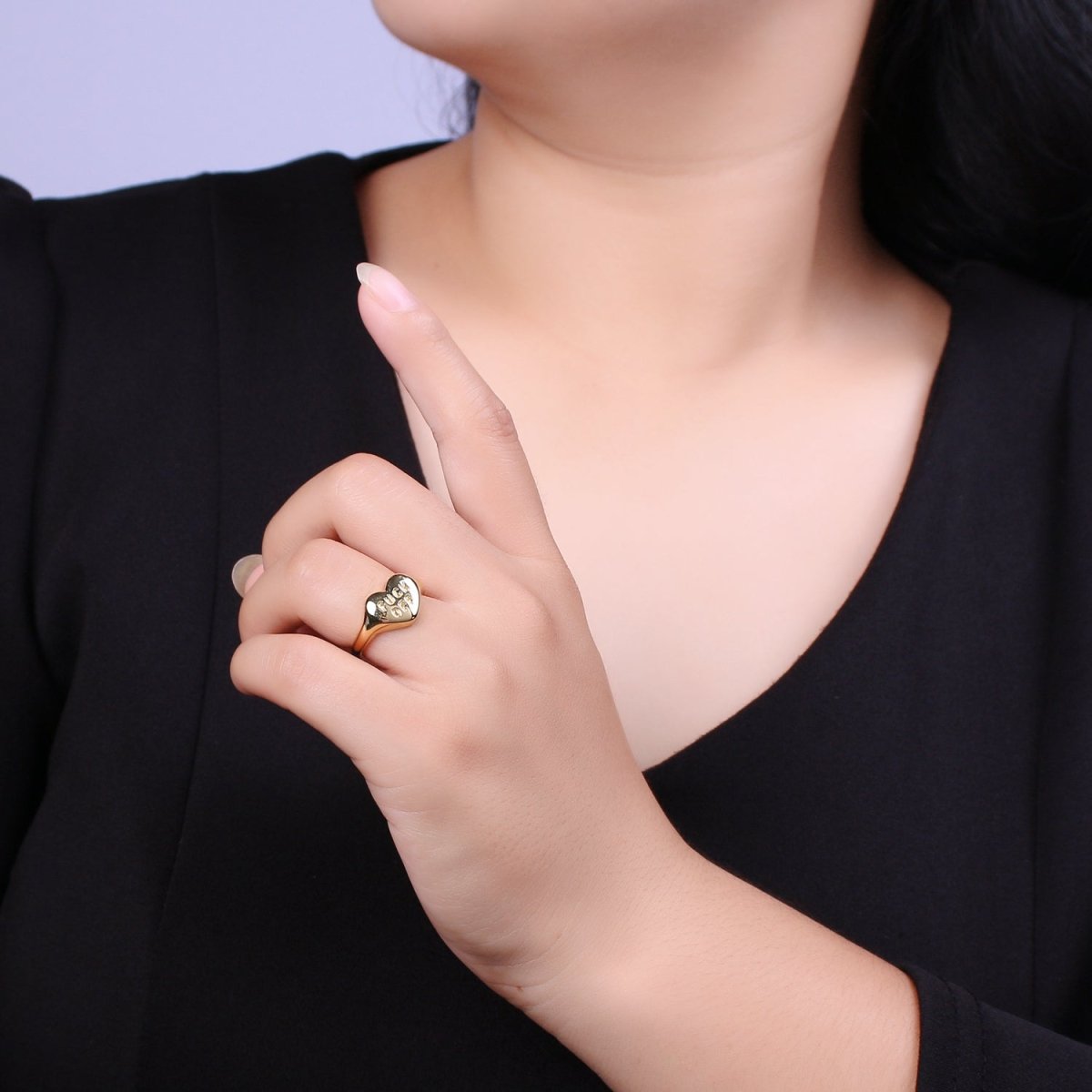 Gold Fuck Off Ring, Heart Shaped Signet, Fuckoff rings oval signet ring gold rings for women U-132 - DLUXCA