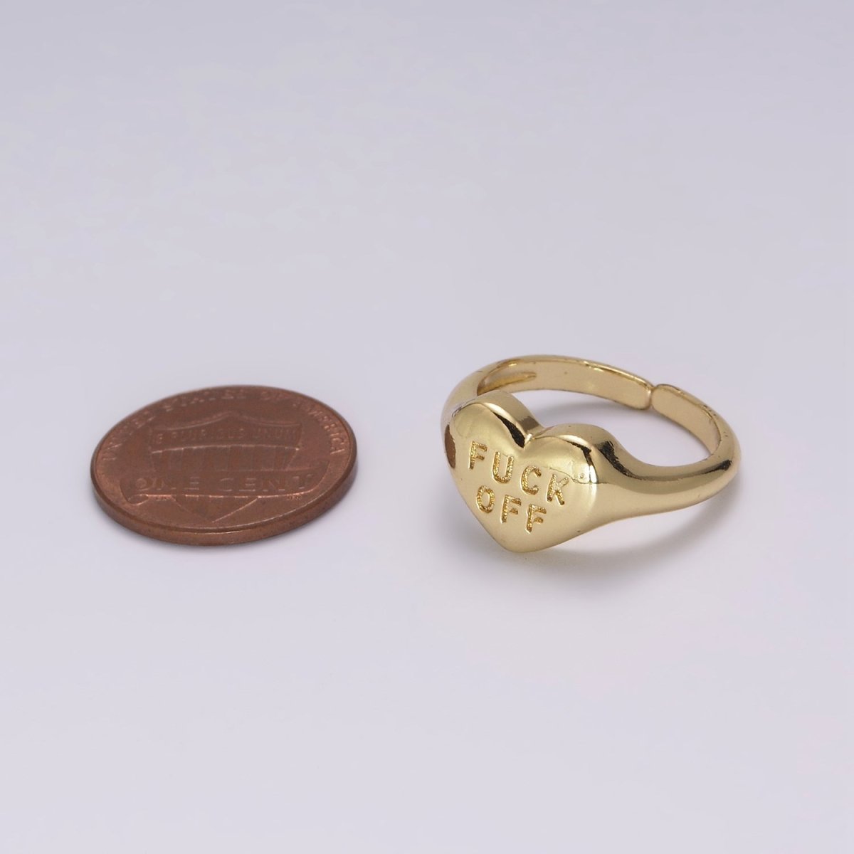 Gold Fuck Off Ring, Heart Shaped Signet, Fuckoff rings oval signet ring gold rings for women U-132 - DLUXCA