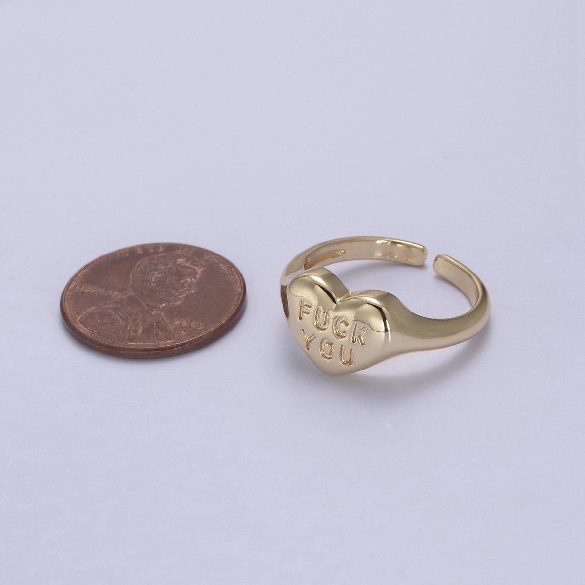 Gold Fuck You Ring, Heart Shaped Signet, Fuckoff rings oval signet ring gold rings for women S-377 - DLUXCA