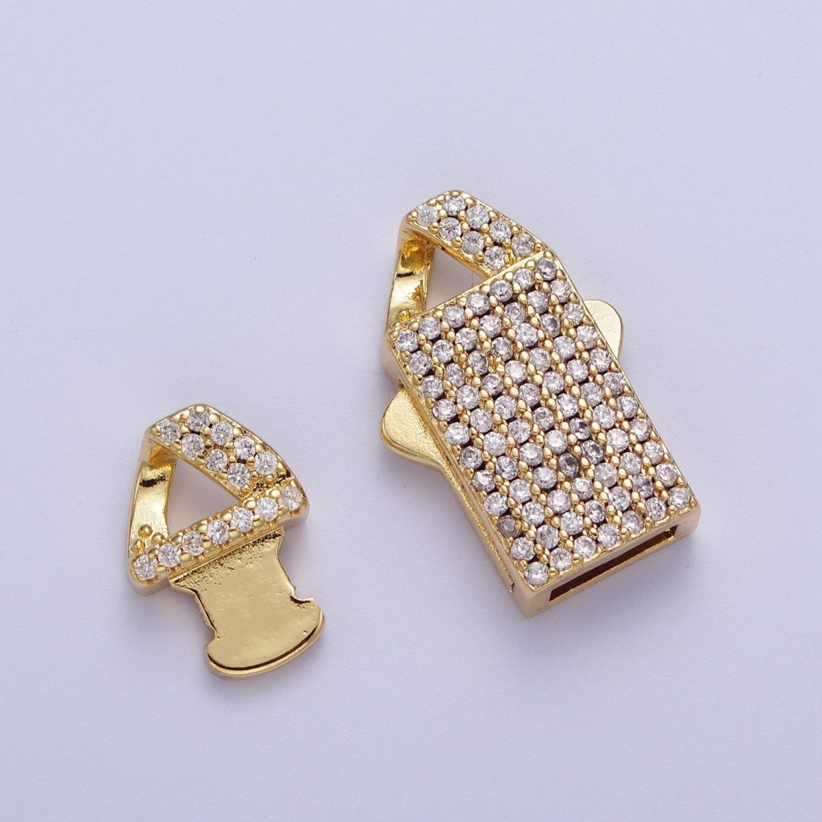 Gold Full Pave CZ Box Buckle Clasp for Bracelet Making K-100 K-105 - DLUXCA