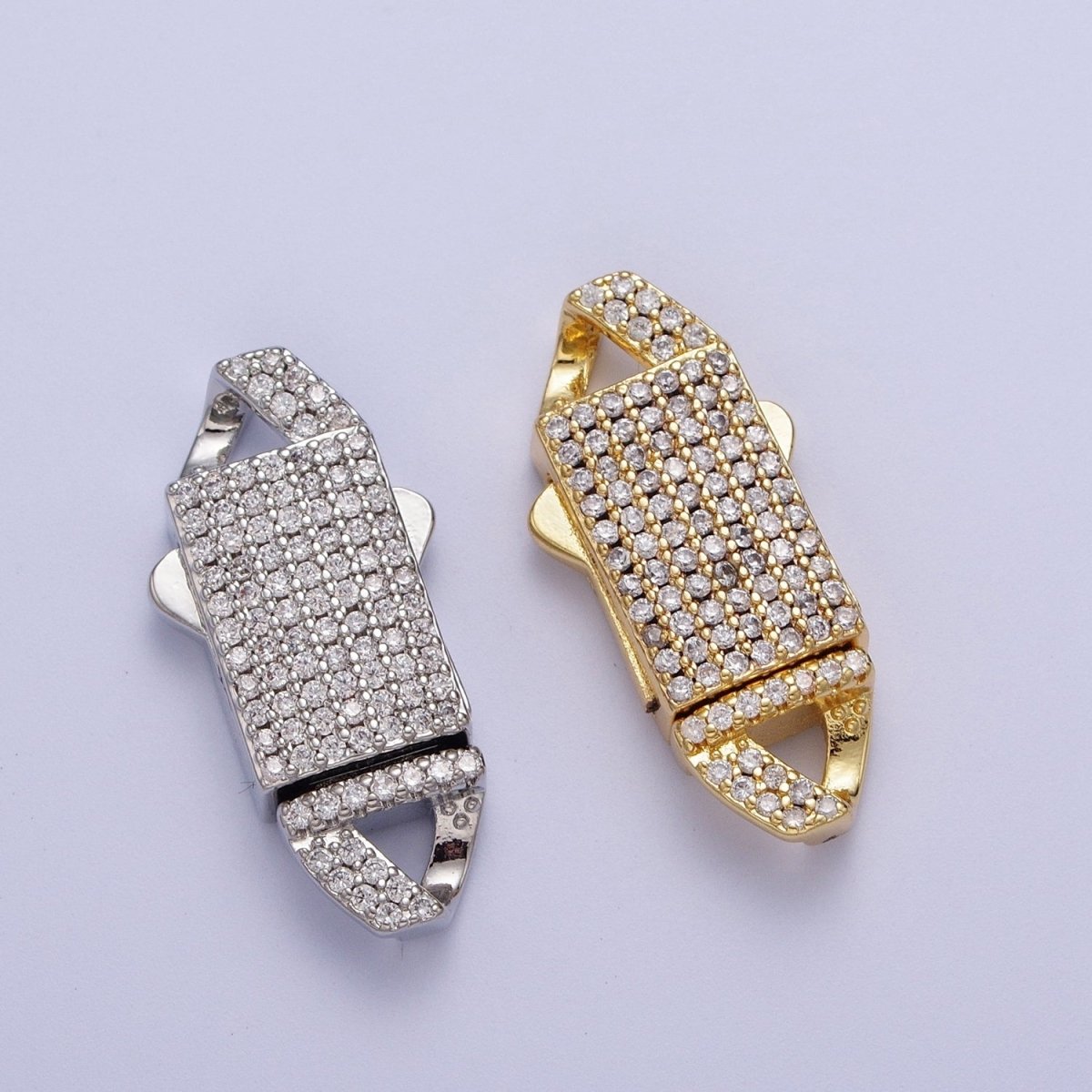 Gold Full Pave CZ Box Buckle Clasp for Bracelet Making K-100 K-105 - DLUXCA