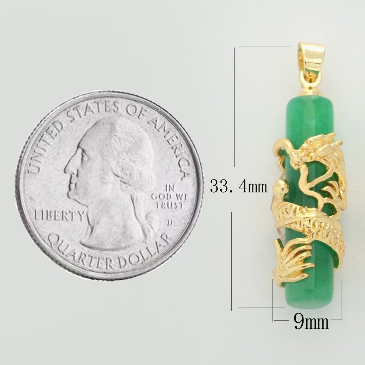 Gold Genuine Green Jade Dragon Pendant Necklace Amulet Cylinder Jade Bar Necklace For Women Men O-258 - DLUXCA