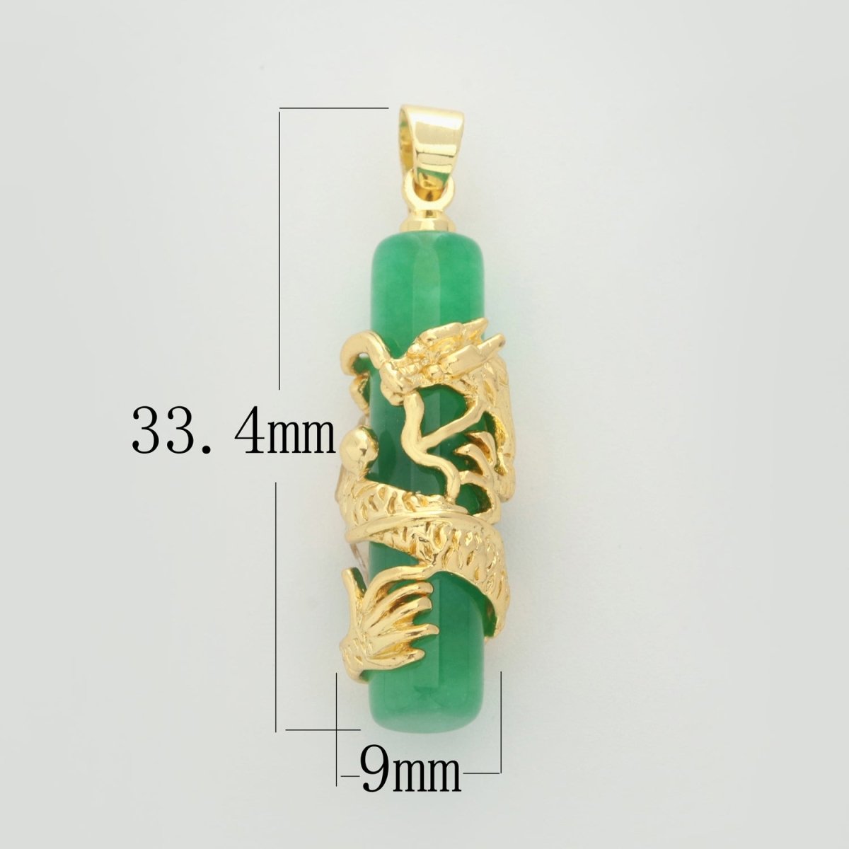 Gold Genuine Green Jade Dragon Pendant Necklace Amulet Cylinder Jade Bar Necklace For Women Men O-258 - DLUXCA