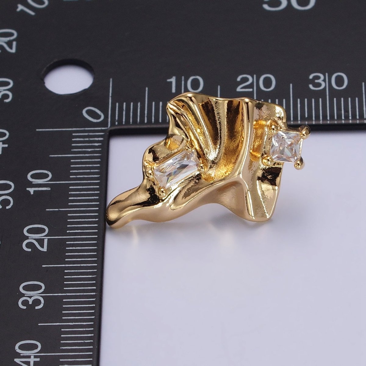Gold Geometric Abstract Foil Clear CZ Square Baguette Stud Earrings | AB133 - DLUXCA