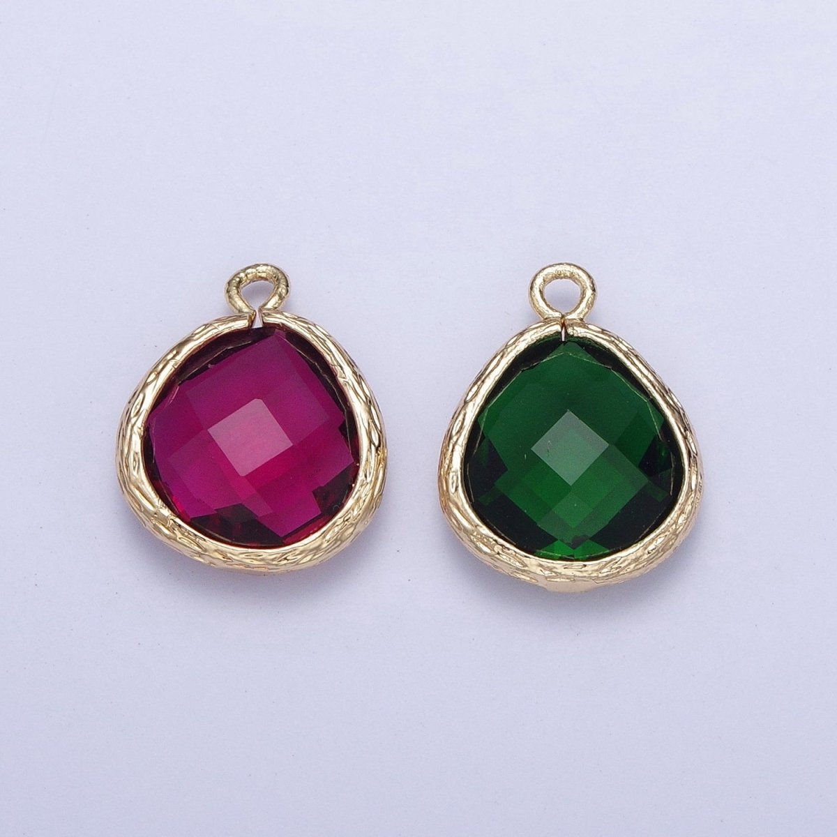 Gold Geometric Abstract Round Green, Fuchsia Cubic Zirconia Charm AG-001 AG-002 - DLUXCA