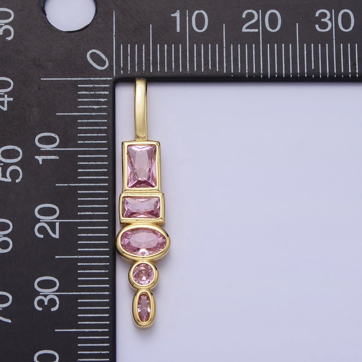 Gold Geometric Clear, Pink CZ Cubic Zirconia Baguette Oval Pendant | AA170 AA171 - DLUXCA