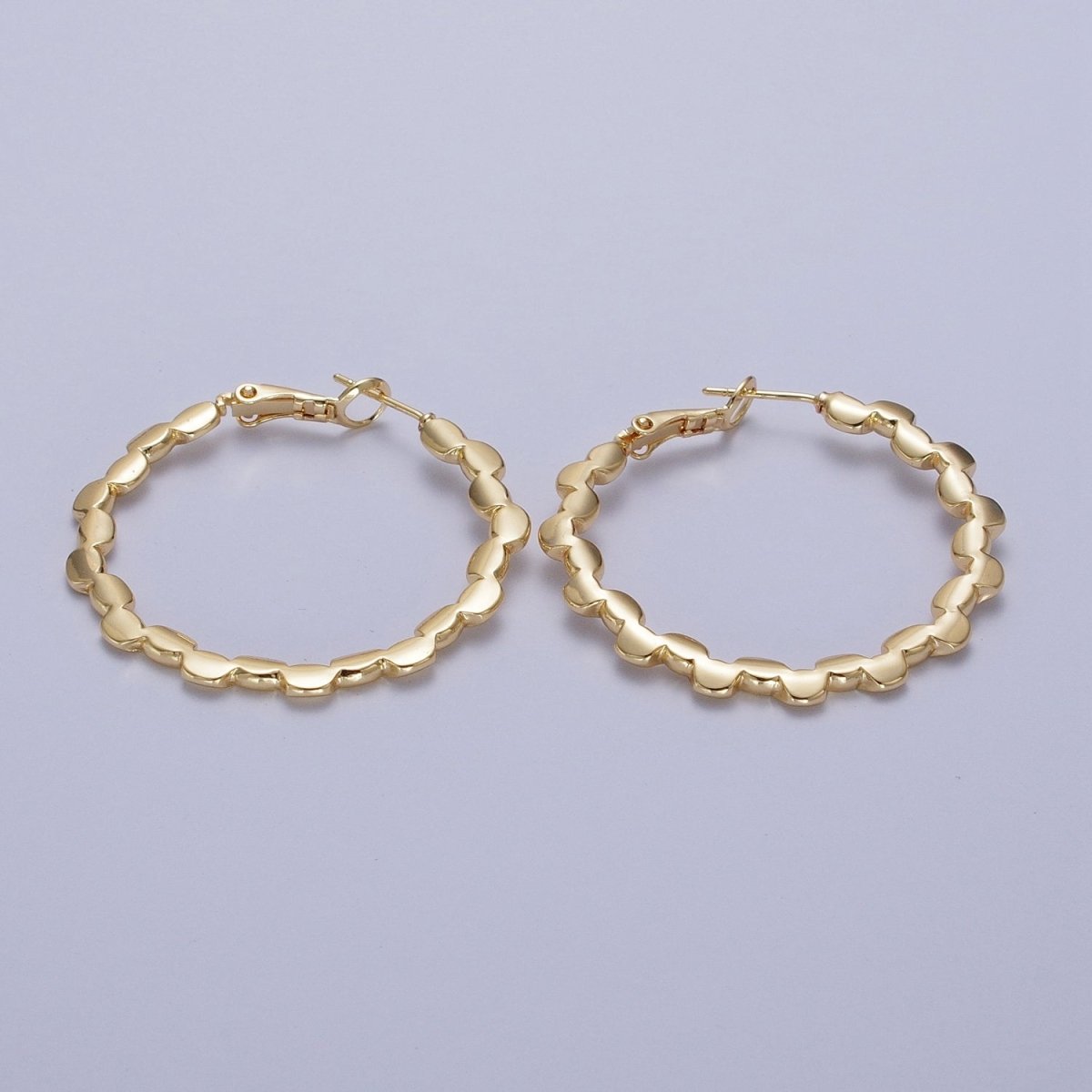 Gold Geometric Gear 40mm Modern Hoop Earring Q-085 - DLUXCA