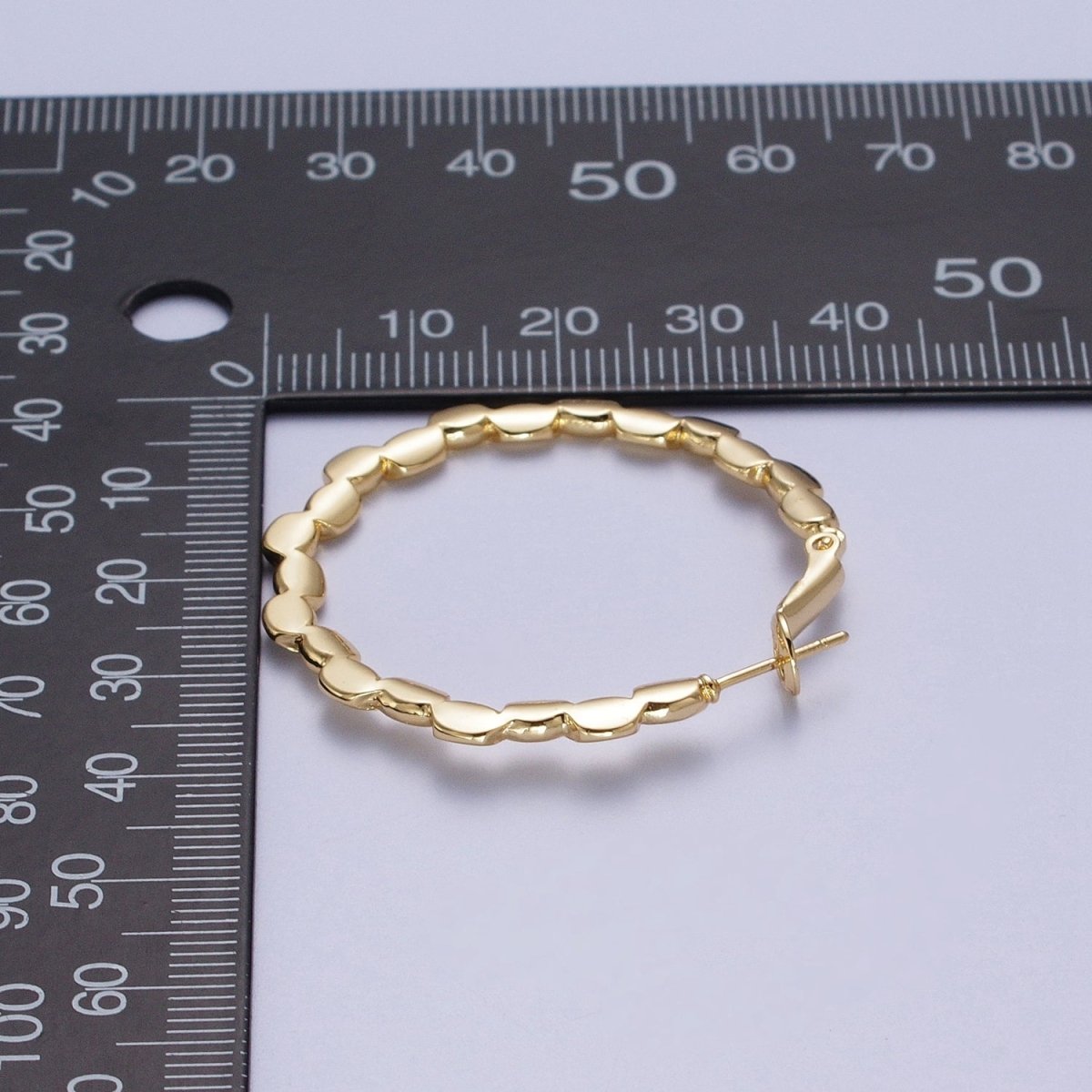 Gold Geometric Gear 40mm Modern Hoop Earring Q-085 - DLUXCA