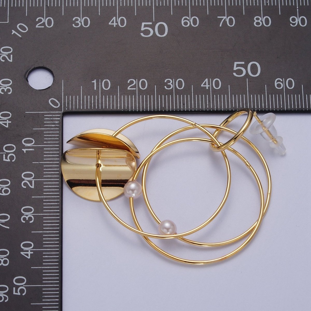 Gold Geometric Multiple Circle Hoop Pearl Drop Earrings | Y-151 - DLUXCA
