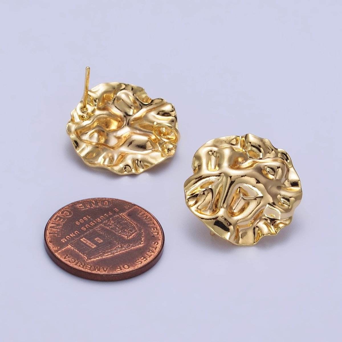 Gold Geometric Round Abstract Foil Stud Loop Earrings Supply | Z-076 - DLUXCA