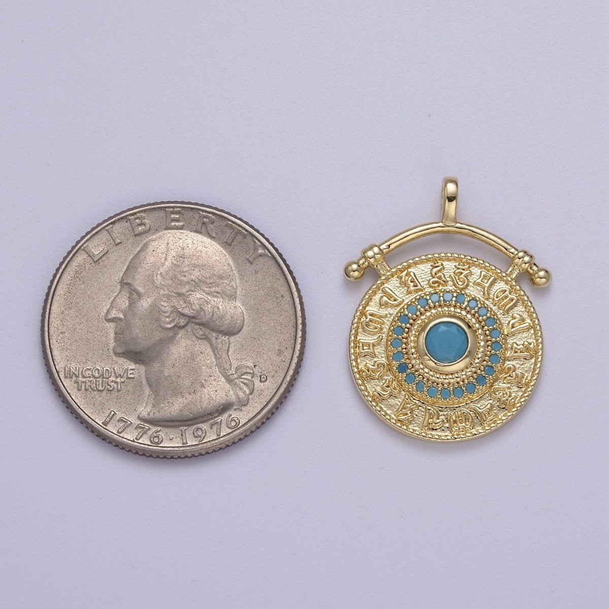 Gold Gong pendant Prayer Yoga necklace Charm Buddhist Medallion Jewelry J-520 - DLUXCA