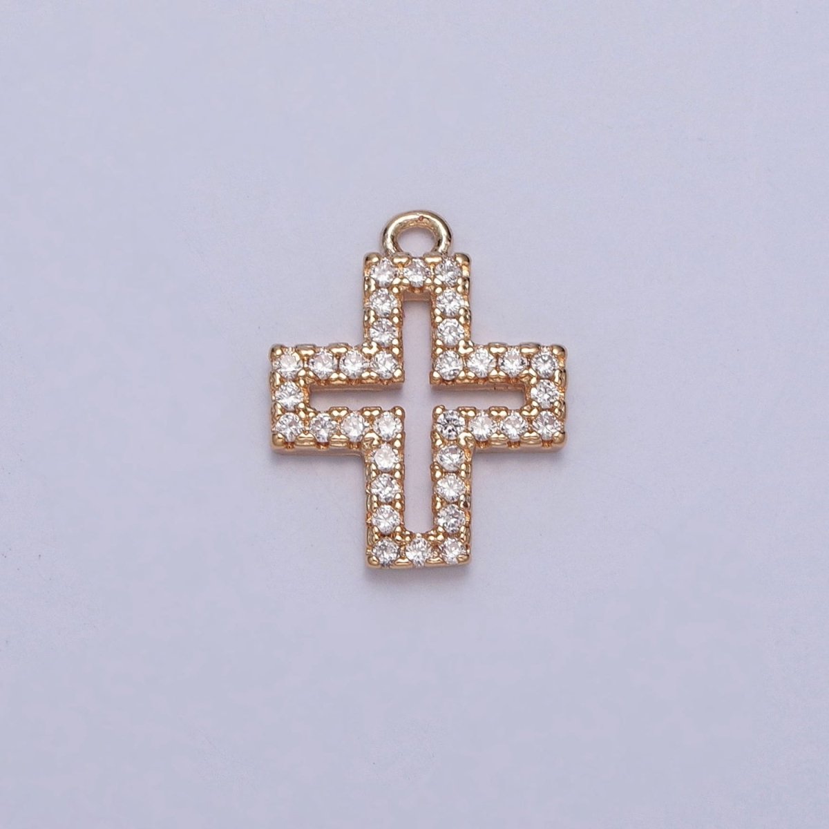 Gold Greek Cross Micro Paved Cubic Zirconia Charm For Religious Jewelry | X-253 - DLUXCA