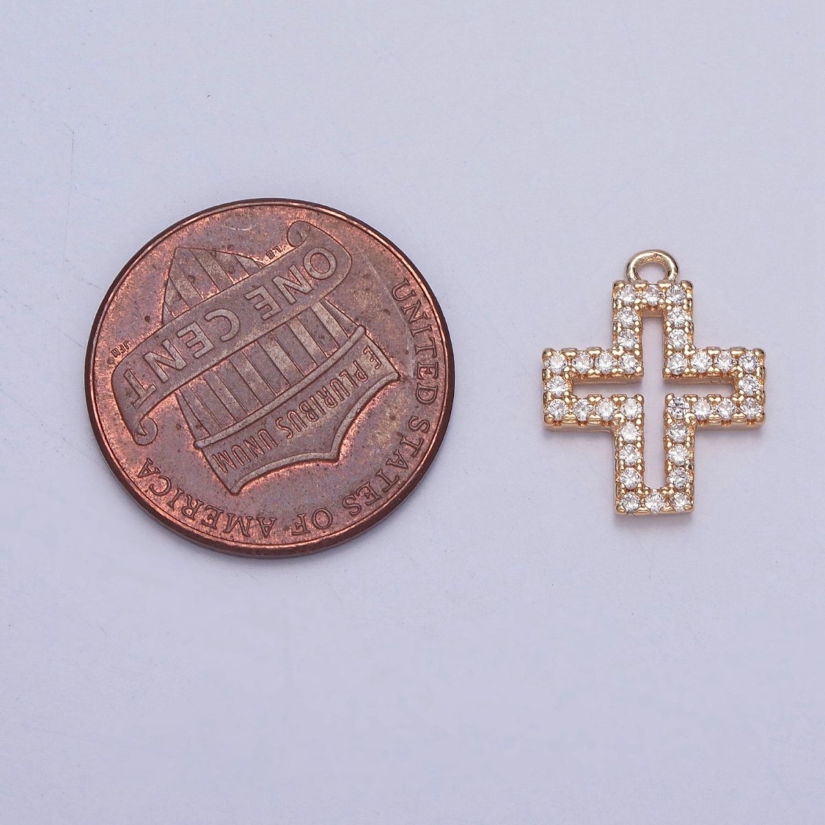 Gold Greek Cross Micro Paved Cubic Zirconia Charm For Religious Jewelry | X-253 - DLUXCA