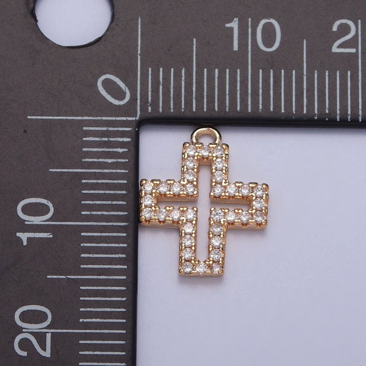 Gold Greek Cross Micro Paved Cubic Zirconia Charm For Religious Jewelry | X-253 - DLUXCA