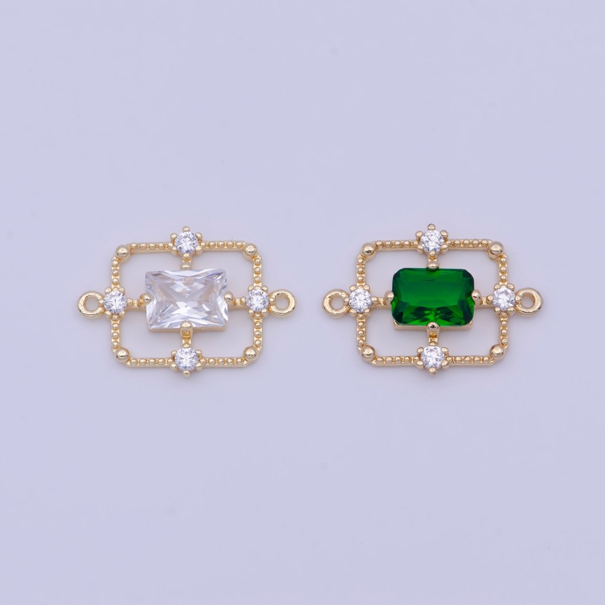 Gold Green / Clear Baguette CZ Charm Connector Geometric Rectangle Link Connector Supply G-562 G-563 - DLUXCA