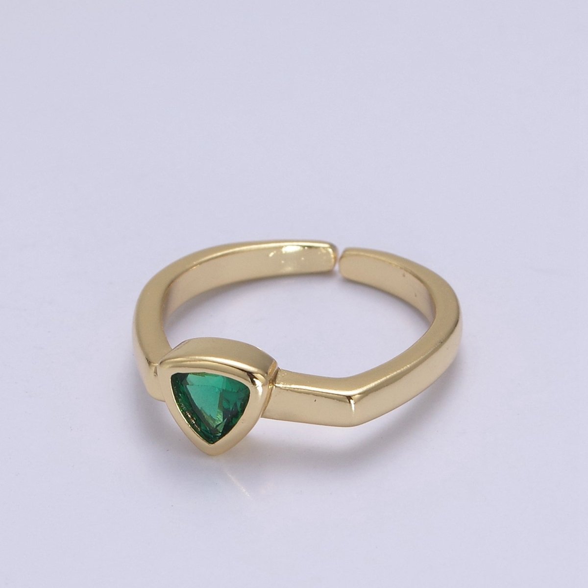 Gold Green CZ ring, Emerald ring, open ring, adjustable ring, green stone ring, dainty ring, stackable ring U-501 - DLUXCA