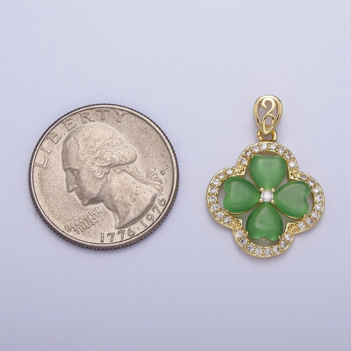 Gold Green Quatrefoil Lucky Clover Micro Paved CZ Pendant For St. Patrick's Day Jewelry Making | X-541 - DLUXCA