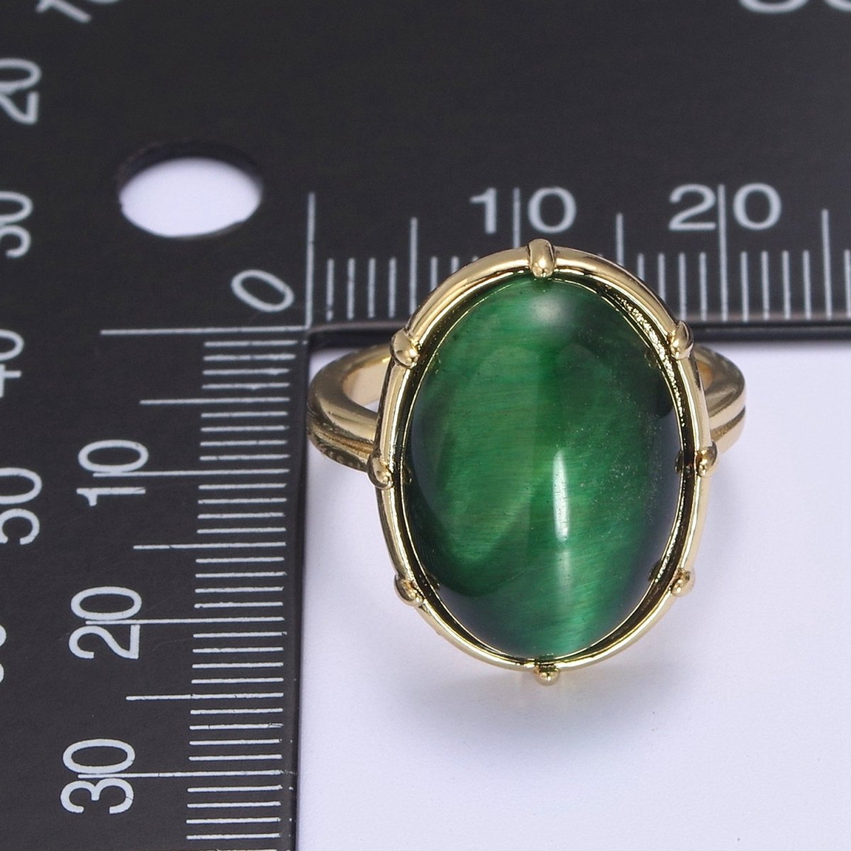 Gold Green Tiger Eye Rings | Oval Gemstone Signet Ring | Gold Gem Stone Rings | Chunky Gold Statement Ring U-370 - DLUXCA
