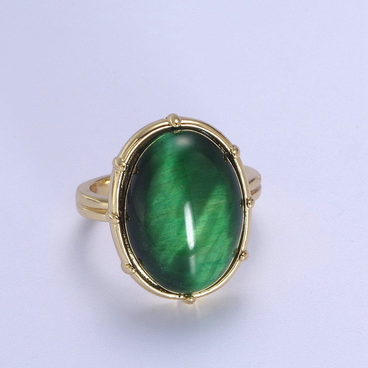 Gold Green Tiger Eye Rings | Oval Gemstone Signet Ring