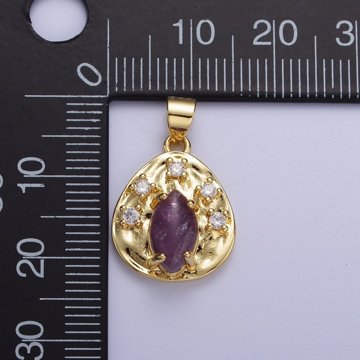 Gold Hammered Coin Cubic Zirconia Natural Red Jasper, Amethyst, Tiger Eye Pendant For Jewelry Making H-854 H-855 H-877 - DLUXCA