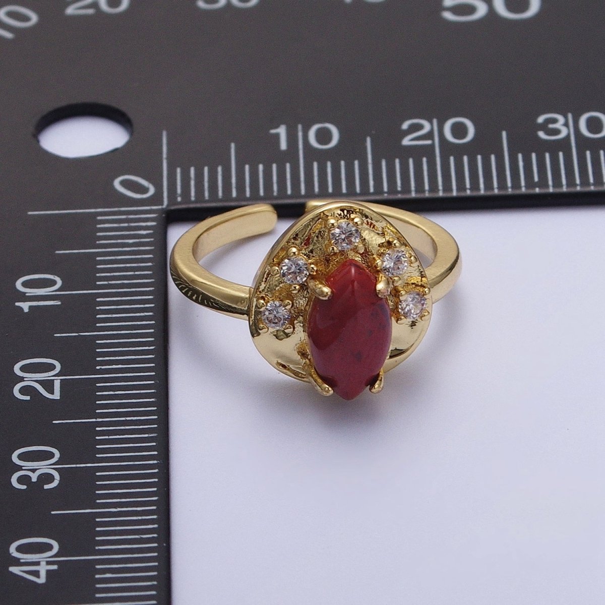 Gold Hammered Cubic Zirconia Marquise Natural Gemstone Adjustable Ring | Y-321 Y-322 Y-323 - DLUXCA