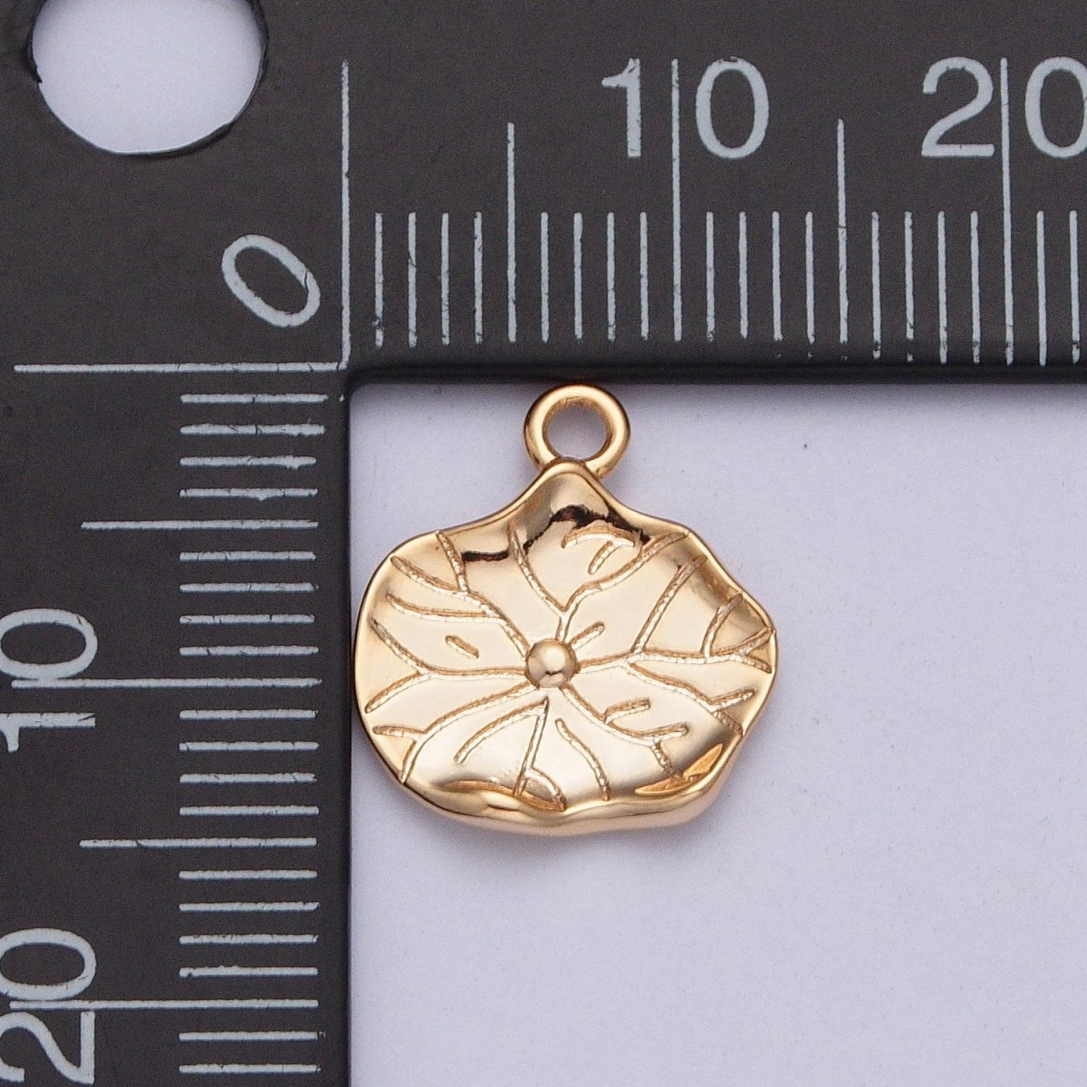 Gold Hammered Lily Pad Leaf Nature Charm Jewelry Making Component | X-200 - DLUXCA