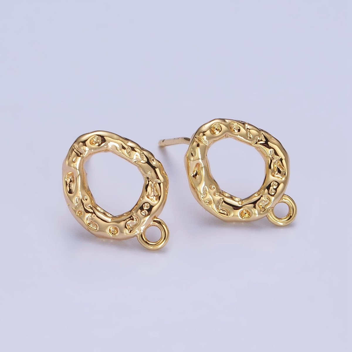 Gold Hammered Oval Round Stud Loop Earrings Supply | Z-077 - DLUXCA