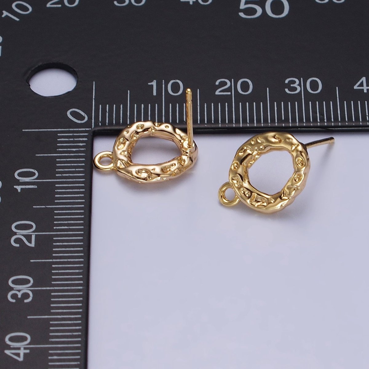 Gold Hammered Oval Round Stud Loop Earrings Supply | Z-077 - DLUXCA