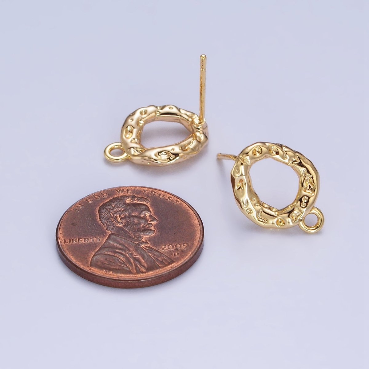 Gold Hammered Oval Round Stud Loop Earrings Supply | Z-077 - DLUXCA