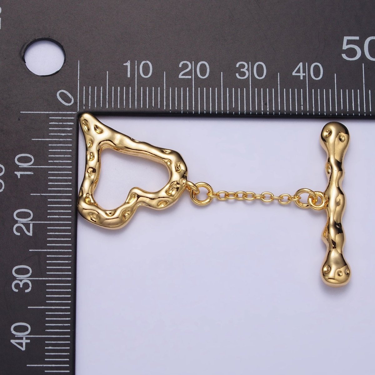 Gold Hammered Textured Heart Bar Toggle Clasps Jewelry Closure Supply | Z-110 - DLUXCA